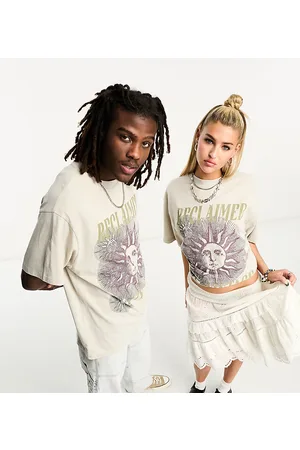 Reclaimed T-shirt color pietra unisex con stampa di astri viola