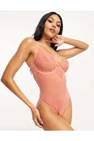 Ivory Rose Lingerie Ivory Rose Coppe Grandi - Body in tessuto a rete corallo con ricami coppe DD-G