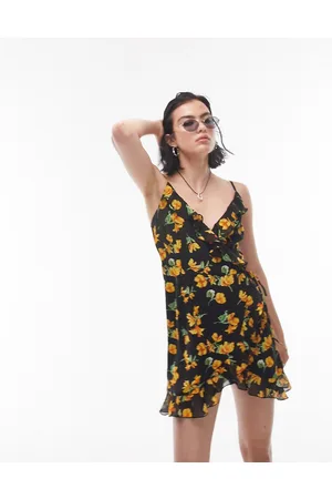 Topshop Vestito corto avvolgente a fiori con spalline sottili