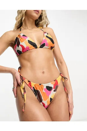 We Are We Wear Melissa - Slip bikini con stampa rétro stile giornale con allacciatura laterale