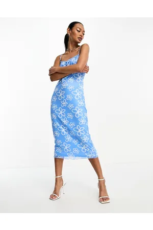 Glamorous Vestito midi con spalline sottili con bustino arricciato e stampa stilizzata