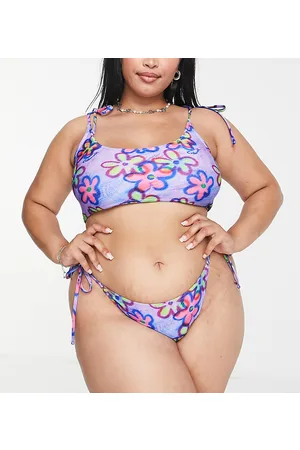 COLLUSION Plus - Slip bikini lilla con stampa di margherite con dettaglio ad anello