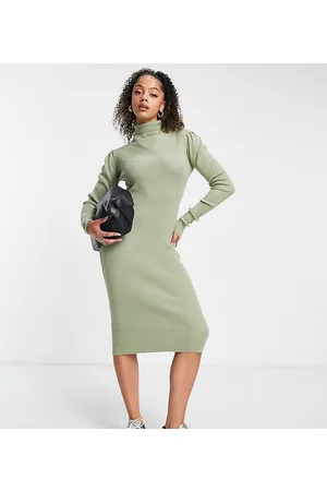 Brave Soul Tall - Juliet - Vestito maglia accollato salvia