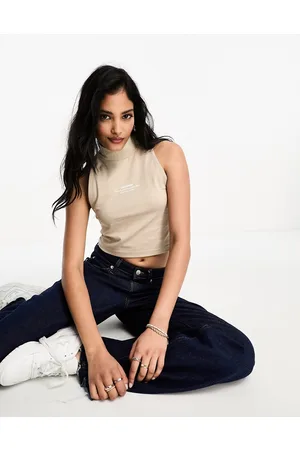 Dr Denim Crop top accollato tortora