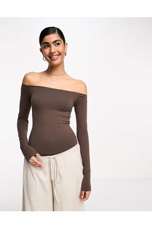 ASOS Body a maniche lunghe color cioccolato con spalle scoperte senza cuciture