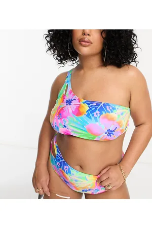 Simply Be Top bikini a fiori con cut-out asimmetrico