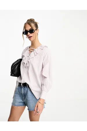Whistles Francesca - Blusa a quadretti rosa con laccetti