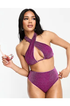 ASOS Top bikini allacciato e incrociato al collo mix and match glitterato