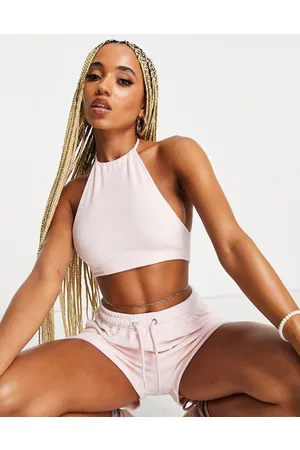 New Girl Order Crop top allacciato al collo in spugna chiaro in coordinato