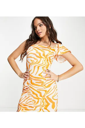 AsYou Vestito corto in raso arancione con stampa zebrata