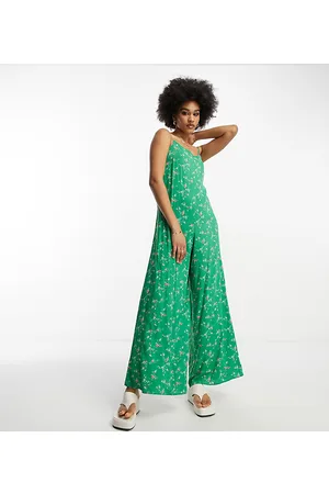 ASOS ASOS DESIGN Tall - Tuta jumpsuit con pantaloni culotte verde a fiori con fascette