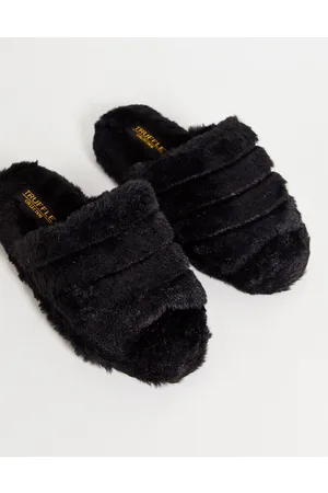 Truffle Collection Pantofole nere soffici con punta aperta