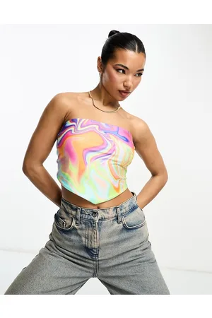 Missyempire Missy Empire - Top con fondo a V e stampa marmorizzata in colori pastello
