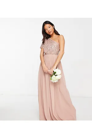 Beauut Petite - Vestito lungo da damigella decorato monospalla color tortora