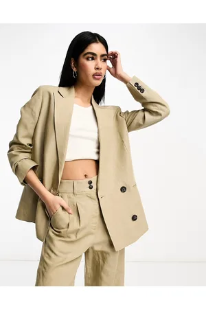 AllSaints Petra - Blazer da abito in misto lino beige in coordinato