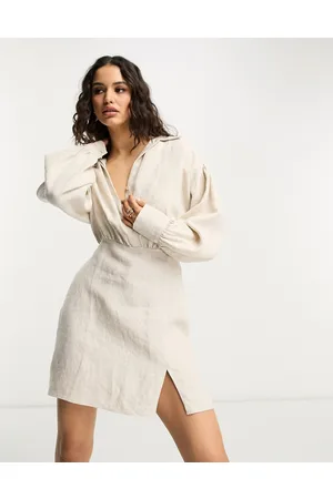 & OTHER STORIES Vestito camicia corto in lino beige