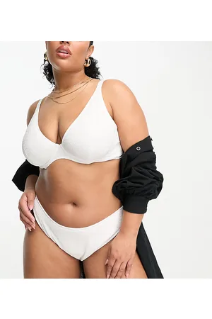 Ivory Rose Plus - Slip bikini a vita alta in tessuto stropicciato