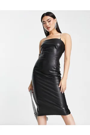 Missyempire Vestito midi in pelle sintetica nera con catenina
