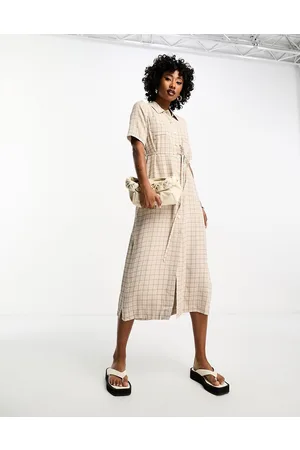 Whistles Vestito camicia midi color cipria a quadri