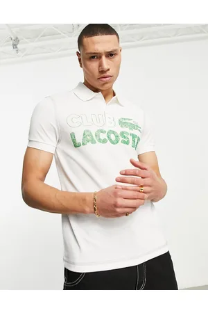 Lacoste Club - Camicia polo bianca con stampe sul davanti