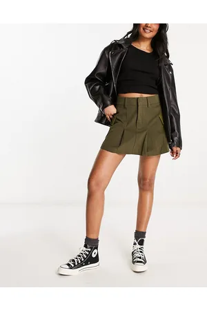 Emory Park Minigonna stile kilt kaki squadrata a pieghe