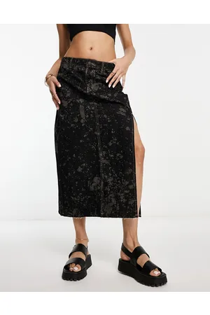 Urban Revivo Gonna midi di jeans nera con spacco