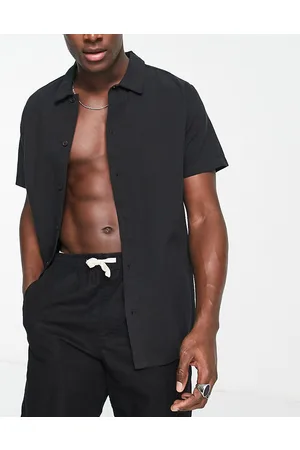 Rhythm Camicia da mare a maniche corte in lino nero in coordinato