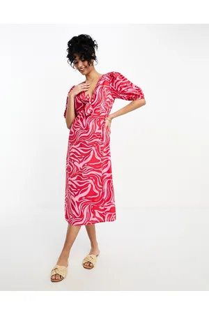 Influence Vestito midi con stampa astratta allacciato sul davanti