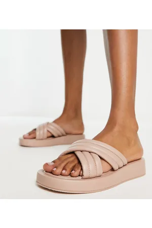 Simply Be Wide Fit - Sandali flatform a pianta larga imbottiti color pietra