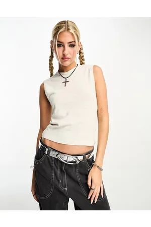 Weekday Tua - Top senza maniche in misto lino sporco con scollo a V