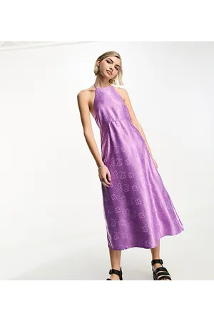 COLLUSION Vestito midi in jacquard floreale allacciato al collo