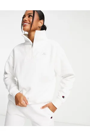 Champion Felpa bianca con logo piccolo e collo a imbuto