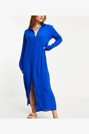 Esmée Esclusiva - Vestito camicia estivo lungo da spiaggia cobalto