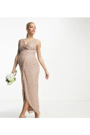 Beauut Maternity - Vestito lungo a portafoglio da damigella color talpa