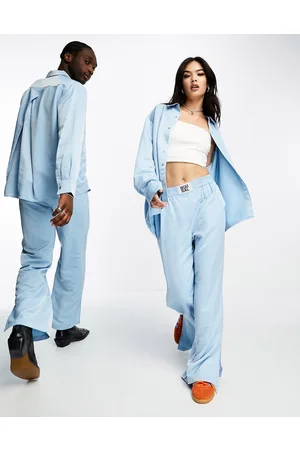 IIQUAL Pantaloni unisex dritti a vita medio alta azzurri in coordinato