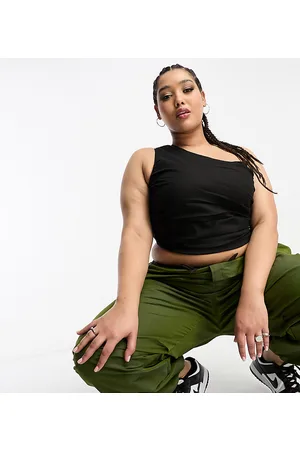 Daisy Street Crop top monospalla in lino nero