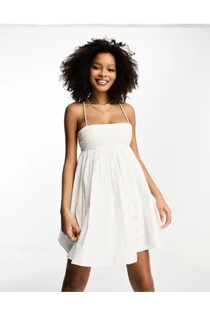 ASOS Prendisole corto stile babydoll in pizzo di cotone con pieghe sul busto