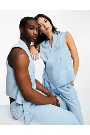 IIQUAL Gilet avvolgente unisex azzurro in coordinato