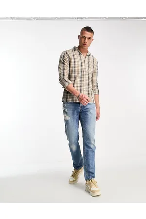 Farah Couzens - Camicia con colletto a rever marrone fumo a quadri