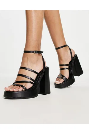 New Look Sandali con plateau e tacco neri con fascette anni 