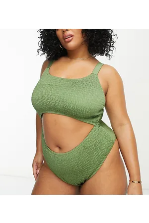 South Beach Esclusiva - Costume da bagno kaki stropicciato con cut-out