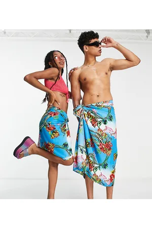 COLLUSION Unisex - Pareo midi in lino con stampa a fiori