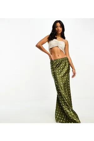 Never Fully Dressed Petite - Gonna lunga kaki in raso con stampa floccata oro