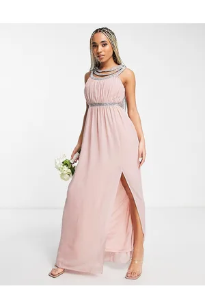 TFNC Vestito lungo premium color malva decorato sul davanti e sul retro