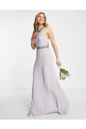 TFNC Vestito lungo in chiffon decorato