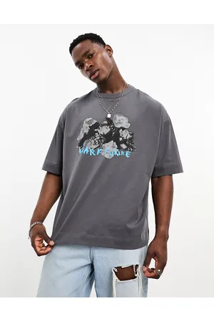 ASOS ASOS - Dark Future - T-shirt oversize antracite con stampa di rose sul petto