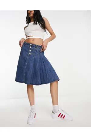 Urban Revivo Gonna midi in denim a pieghe
