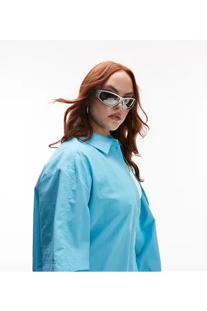 Topshop Curve - Camicia giacca oversize in nylon a maniche corte in coordinato