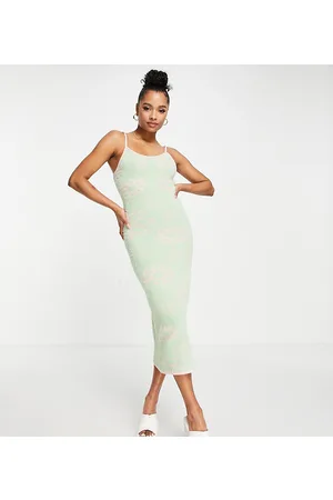 Missguided Vestito con gonna al polpaccio soffice color menta a fiori