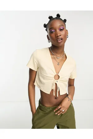 Daisy Street Crop top in lino con spalline sottili allacciato sul davanti